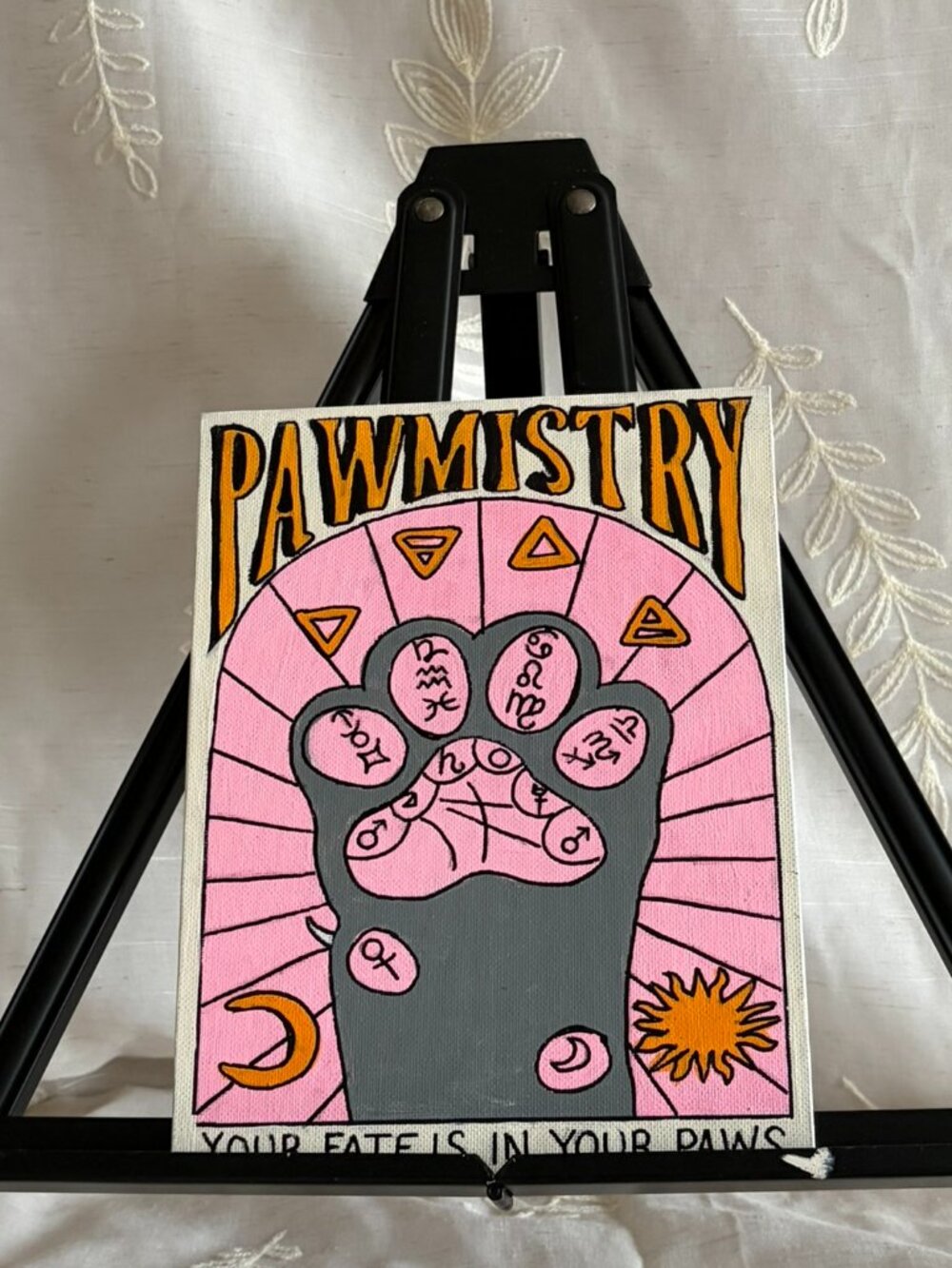Hand Painted Pawmistry Astrology Cat Paw Canvas 7x9